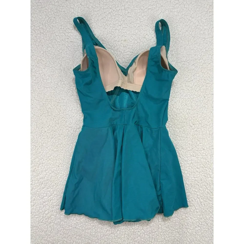 Vintage‎ Christina One Piece Swimsuit Modest Swim Dress Wrap Teal Gold Button 10